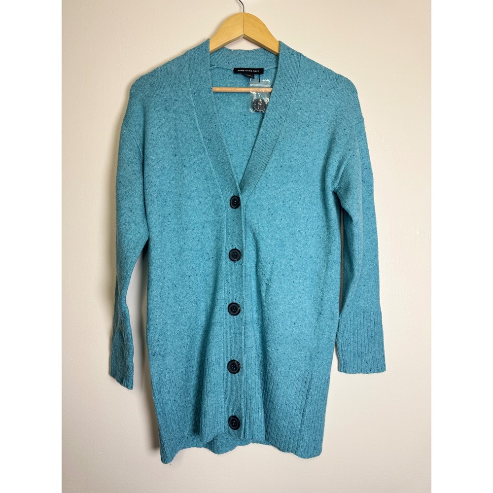 Cotton Wool Something Navy Cardigan XXS Blue Speckled Button Front Longline NWOT